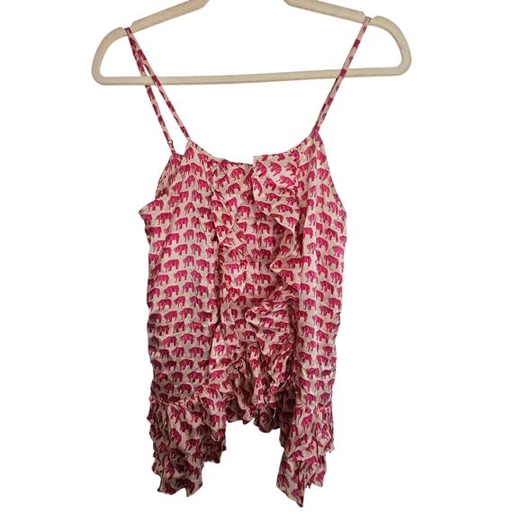 Banana Republic Heritage Pink Blouse Elephant Print 100% Silk Women S Tank Top - Picture 1 of 6